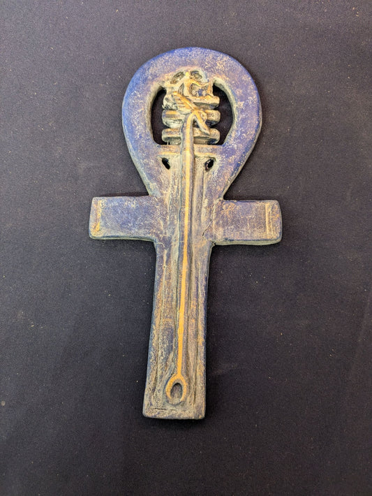Clé Ankh archéologique – Bleu et doré